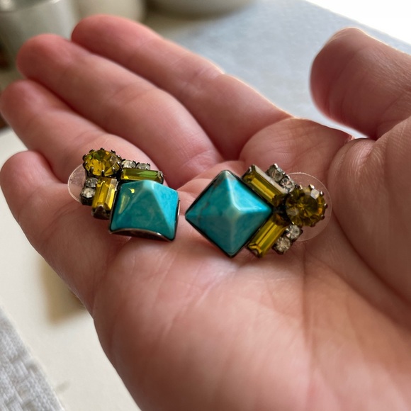 Elizabeth Cole Turquoise & Rhinestone Stud Earrings - Picture 5 of 5